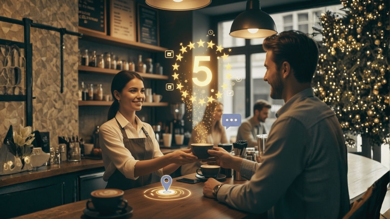 Clientes felices en negocio